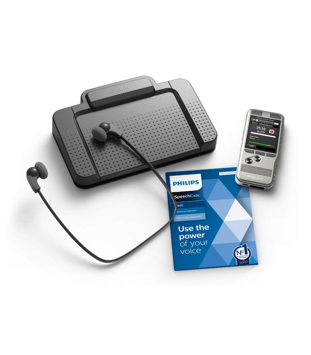 Philips PocketMemo Set für Autor und Assistenz DPM6700/03 enthält Diktiergerät DPM6000, Fussschalter