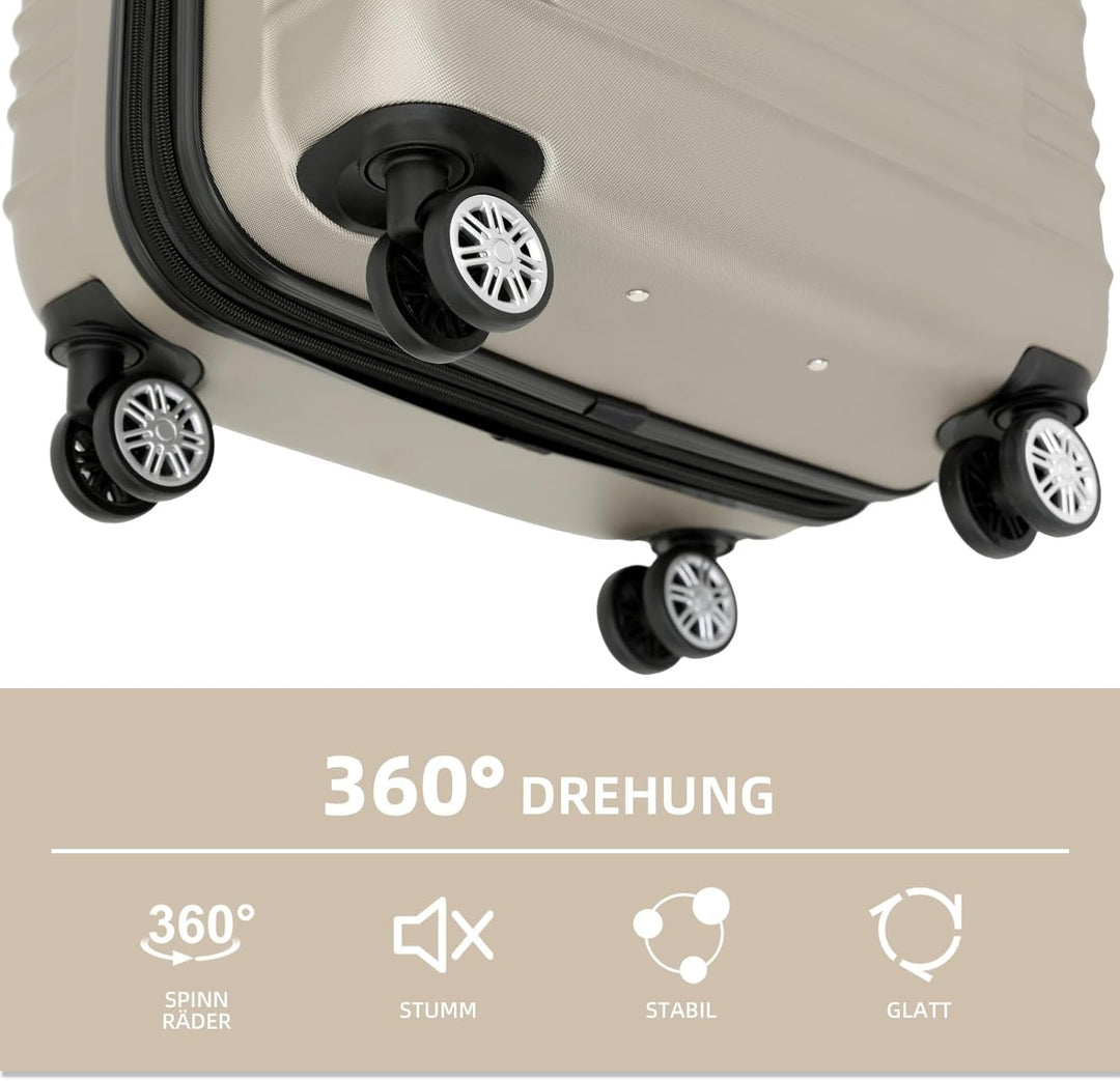 BEIBYE Reisekoffer 2088 Hartschalekoffer Gepäck Koffer Trolley Set, Kofferset in 14 Farben (Champagn