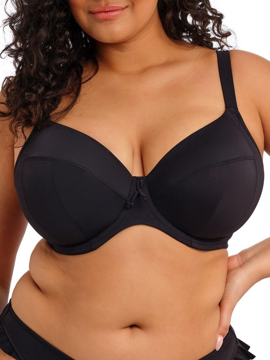 ELOMI Schwimmen Einfarbig Segeln Bügel Plunge Bikini Top (38GG, Schwarz)