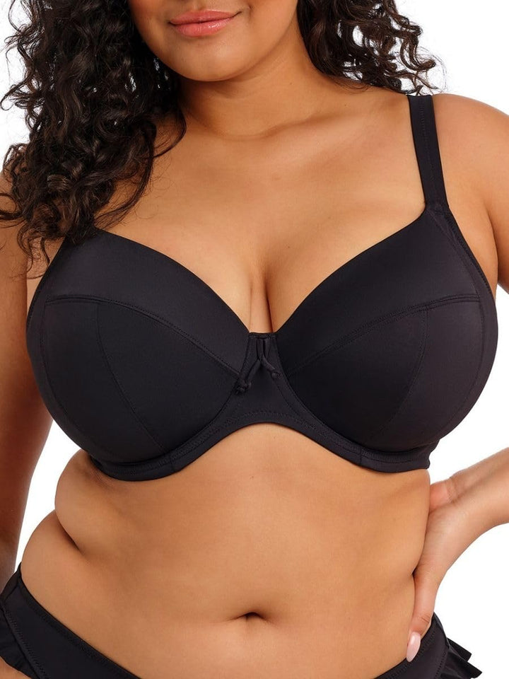 ELOMI Schwimmen Einfarbig Segeln Bügel Plunge Bikini Top (38GG, Schwarz)