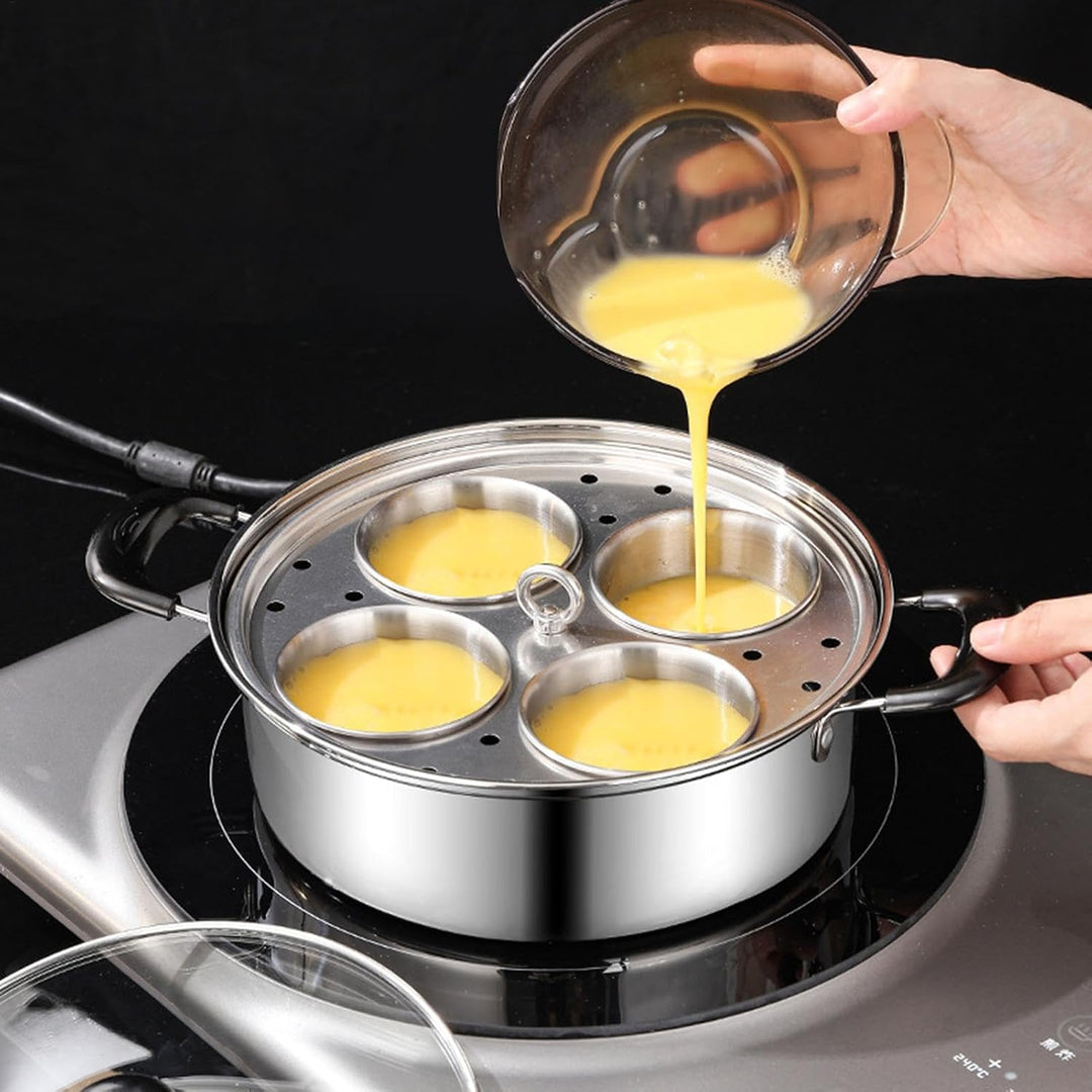 Eierpochierer aus Edelstahl, 4 Tassen, antihaftbeschichtet, Pochierpfanne mit Dampfgarer, rostbestän