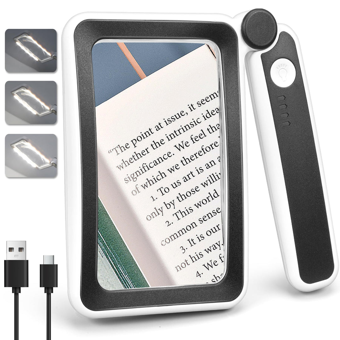 Wiederaufladbare 5X Lupe zum Lesen, Handheld Seite Lupe mit Licht für Low Vision Senioren, leichte L