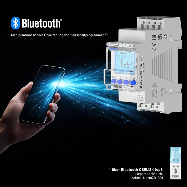 Theben 6100130 TR610 top3 - Digitale 1-Kanal Zeitschaltuhr mit App-Programmierung, perfekt für LEDs,