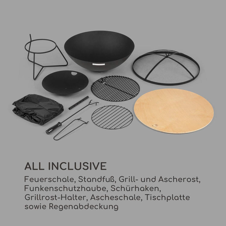 Blumfeldt Orbit - 3-in-1 Stahl-Feuerschale: Feuerstelle, Grill und Gartentisch in einem, Ø 60 cm, 4-