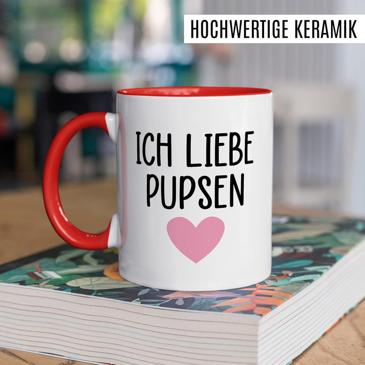 Tasse Lustig Geschenk ich liebe pupsen – Kaffeetasse 330ml aus Keramik – Witz Humor Spruch Büro Witz