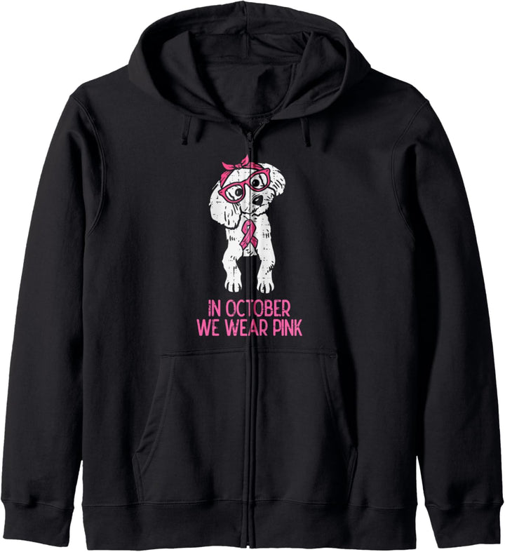 Im Oktober tragen wir das Bewusstsein von rosa Pudel für Brustkrebs Kapuzenjacke