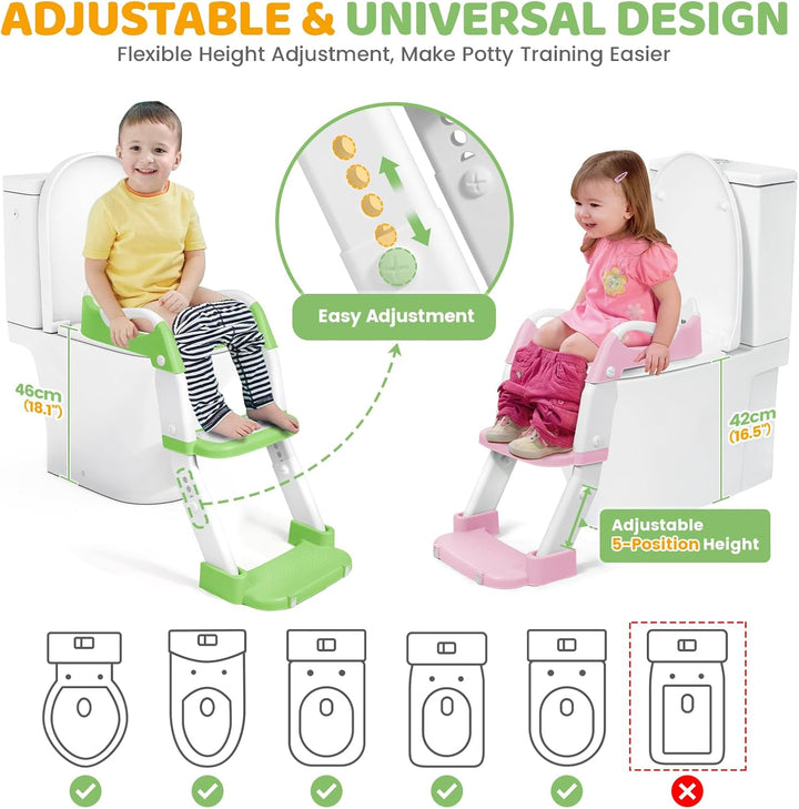 Orzbow Toilettensitz Kinder mit Treppe, 2-in-1 Kinder Toilettensitz, Töpfchen für Kinder, Höhenverst