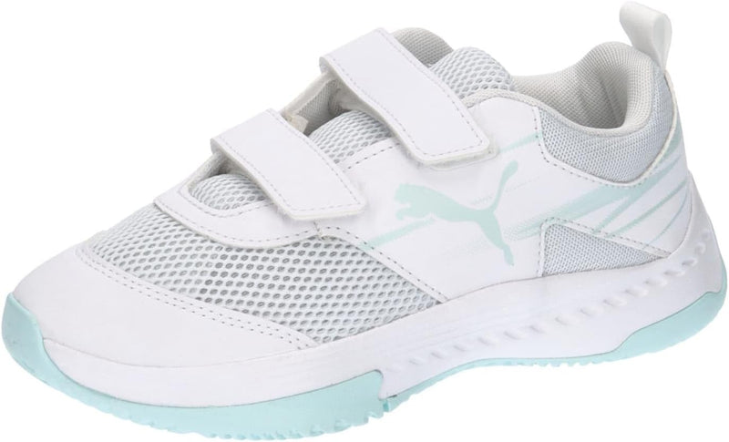 PUMA Unisex Kinder Varion Ii V Jr Indoor Court Shoe 31 EU Puma White Light Aqua, 31 EU Puma White Li