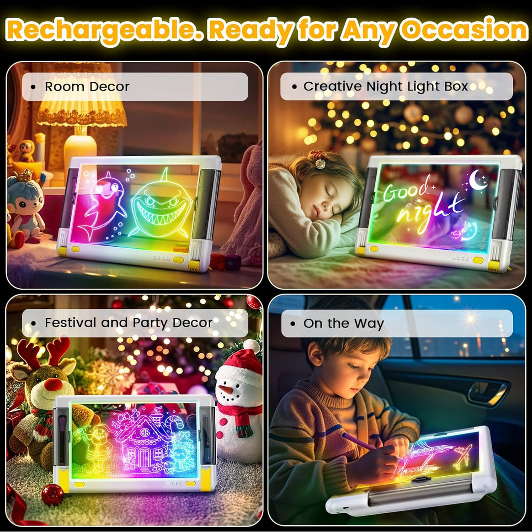 LED-Zeichentafel Wiederaufladbare,15 Zoll Zeichenbrett & Memoboard 9 Farben Lichteffekte Neon Kunst
