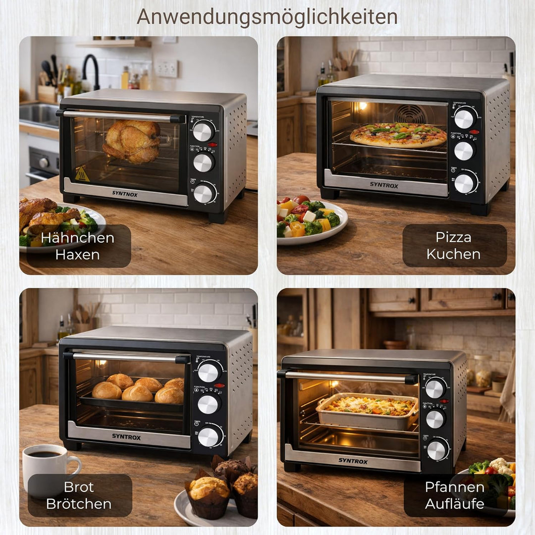 Syntrox 18 l Kleiner Mini Backofen Bokabu | Miniofen | Pizzaofen | Pizzabackofen, 1200 Watt, mit Tim