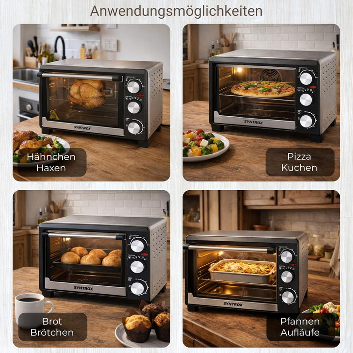 Syntrox 18 l Kleiner Mini Backofen Bokabu | Miniofen | Pizzaofen | Pizzabackofen, 1200 Watt, mit Tim
