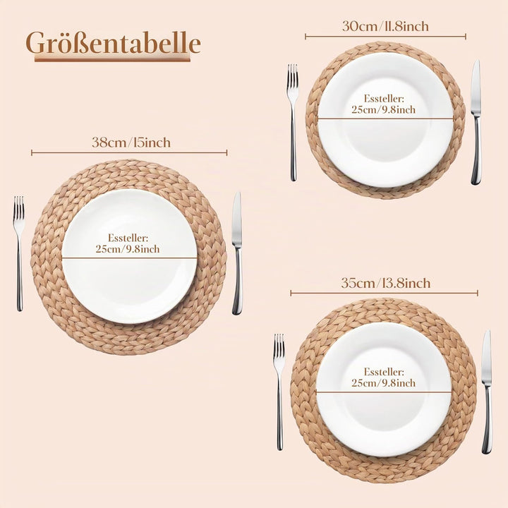 YANGQIHOME 6er Set, Geflochten Runde Tischsets, Stroh Wasserhyazinthen Platzsets für Speisetisch (35