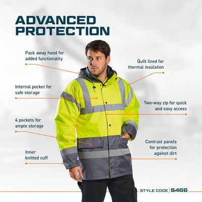 Portwest Warnschutz Kontrast Traffic-Jacke, Grösse: XS, Farbe: Gelb, S466YERXS Gelb XS, Gelb XS