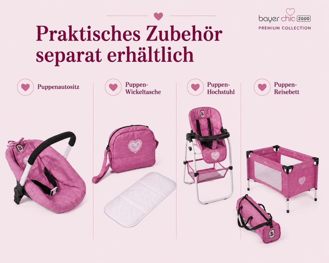Bayer Chic 2000 - Puppenwagen Leni, 2in1 Kombipuppenwagen mit herausnehmbarer Tragetasche, Jeans pin