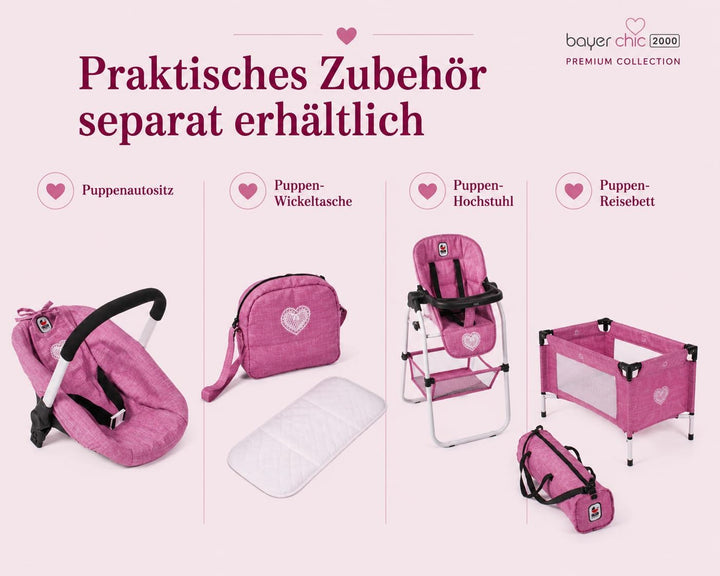 Bayer Chic 2000 - Puppenwagen Linus Duo, Zwillingspuppenwagen für Kinder von 4 bis 8 Jahren, Jeans p
