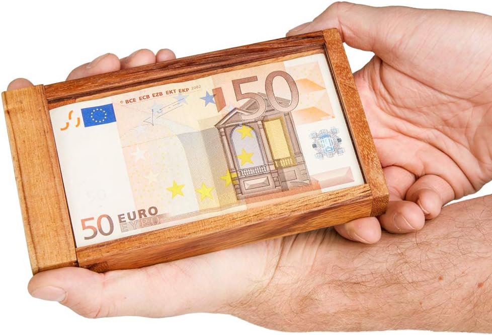 Casa Vivente Magische Geldgeschenkbox, Knobelspiel aus Holz, Geschenkverpackung mit Trickverschluss,