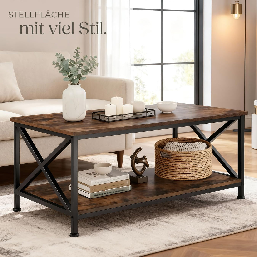 tectake® Couchtisch Holz und Metall, Wohnzimmertisch 100 x 55 x 45,5 cm, Couchtisch mit Stauraum Sof