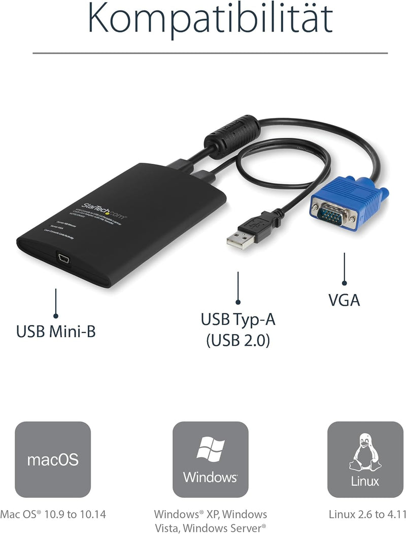 StarTech.com USB Crash Cart Adapter - Portables KVM Adapter - Laptop KVM Konsole für Headless Geräte