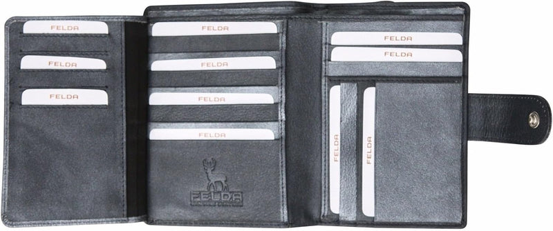 Felda - Damen Geldbörse mit 23 Kartenfächern & Münzfach - RFID-Blocker - aus Echtleder - gross - Dun