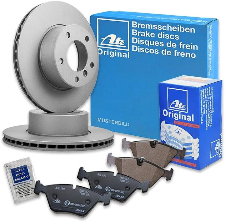 ATE Bremsenset Vorderachse inkl. Bremsscheiben vorne Ø 255 mm belüftet und Bremsbeläge vorne Kompati