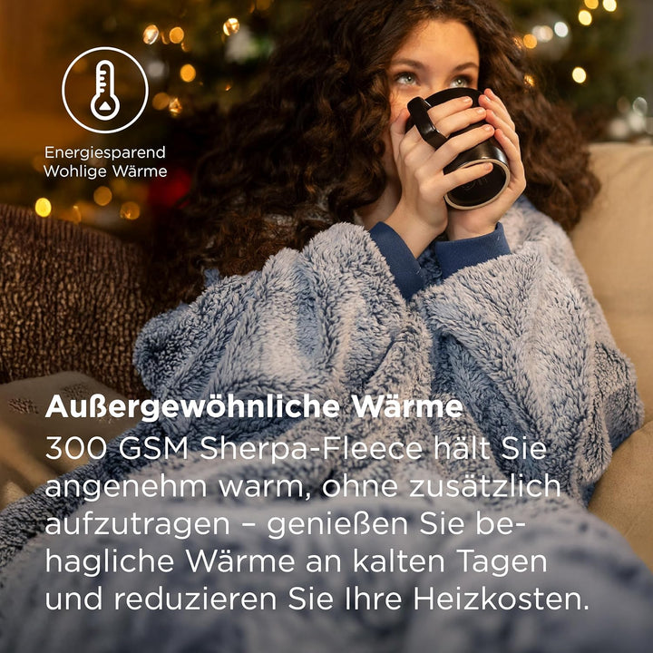 BEDSURE Hoodie Decke mit Ärmeln - Sherpa Deckenpullover mit Reissverschluss und Kapuze Blau, Tragbar