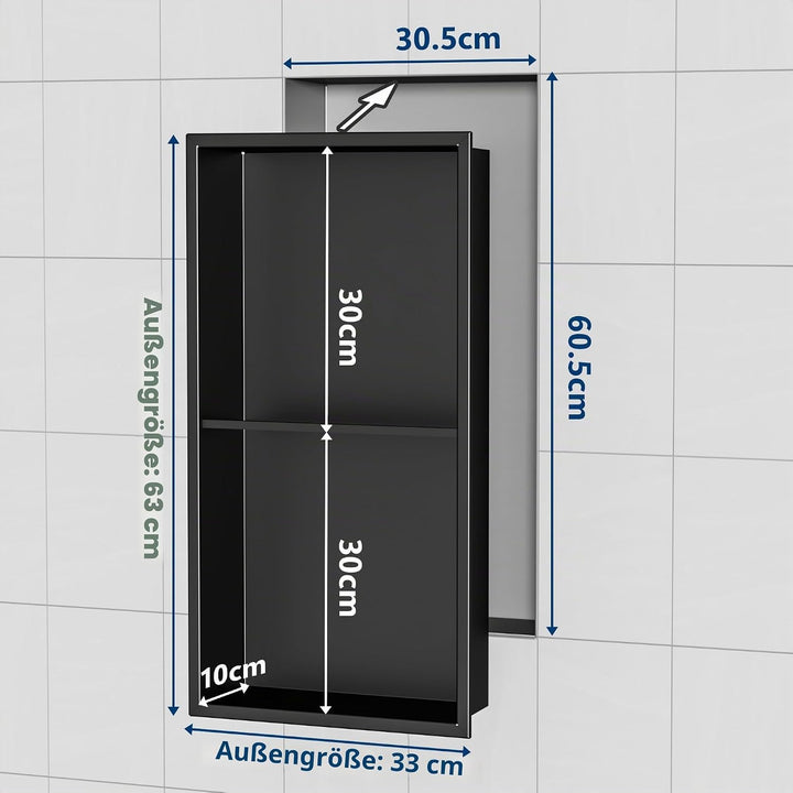 Neodrain Wandnische Dusche Edelstahl Duschnische Doppelregal Wandnische Schwarz Lagerung für Badezim