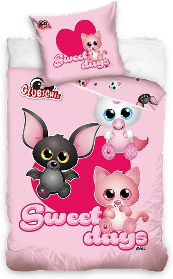 NICI Glubschis: Das Original – Bettwäsche Wendebettwäsche Set 2-teilig, 135x200 cm + 80x80 cm, Sweet