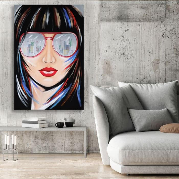 Monica Mirafiori I 100% HANDGEMALT I Gemälde ... mit Brille 90x60cm | Gemälde Handgemalt | Acrylgemä