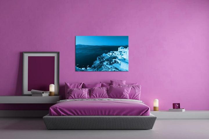 deyoli Blick auf die Griechische Küstenstadt Format 80x60 Effekt: Monocrome Blau als Leinwandbild, M