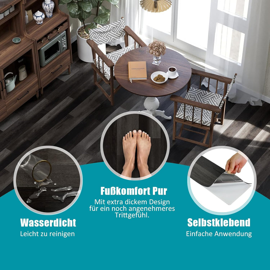 Oxdigi PVC Bodenbelag Selbstklebende 5m², Verdickt Holzoptik Vinylboden Bodenfliesen für Eingangstür