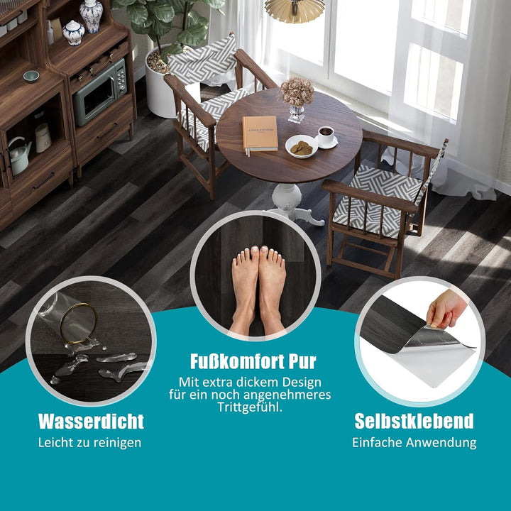 Oxdigi PVC Bodenbelag Selbstklebende 1.6m², Verdickt Holzoptik Vinylboden Bodenfliesen für Eingangst