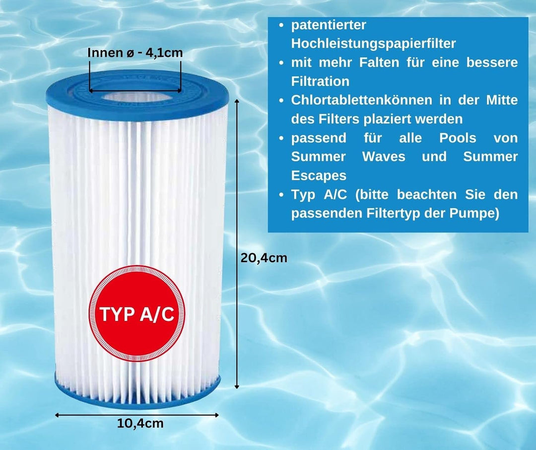 Poolfilter Pool Filter für Swimming Pool Whirlpool - Typ D Typ A/C Typ I - Filterkartuschen Kartusch