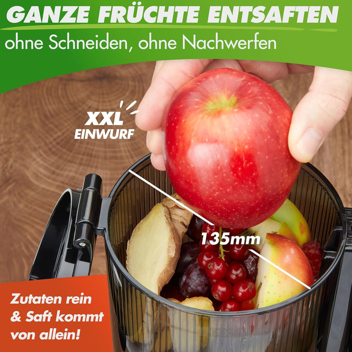 Nutrilovers Slow Juicer NUTRI-PRESS MAX Ganze Früchte entsaften Entsafter | 135 mm XXL-Einwurf, BPA-