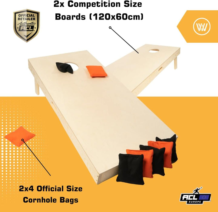 Cornhole Set – 120 x 60 cm - Sackloch Spiel – Wicked Wood – offiziell ACL-lizensiertes Set of Boards