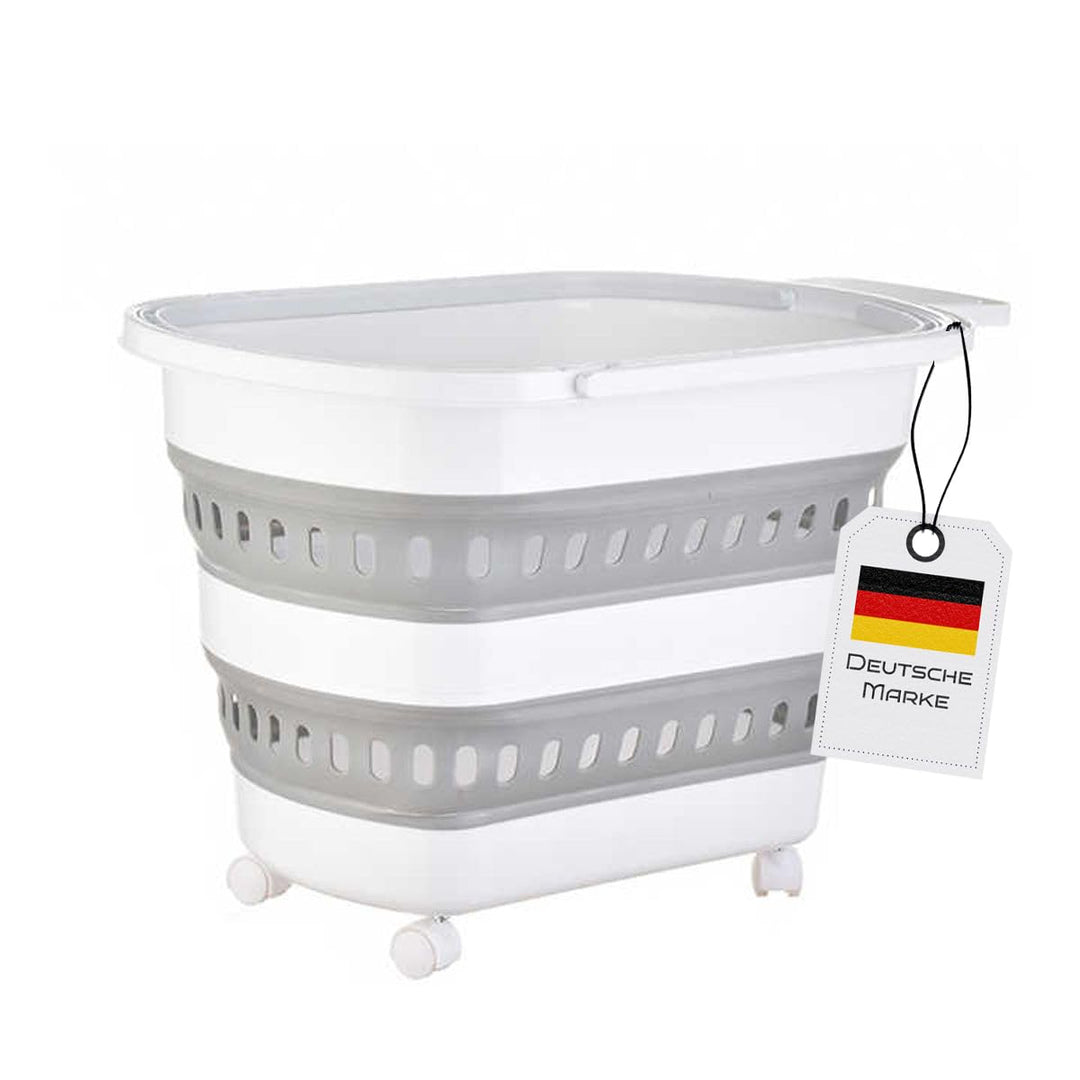 König Design Faltbarer Wäschekorb aus Kunststoff mit Rädern, 38 Liter, zusammenklappbar, mit Rollen,