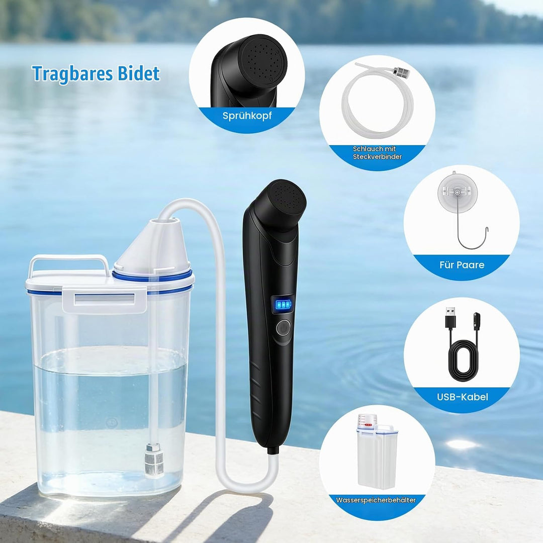 Elektrisches Bidet, 2,5L mit USB-Aufladung, Tragbare Po-Dusche mit verstellbarem Sprühkopf, Sanfter