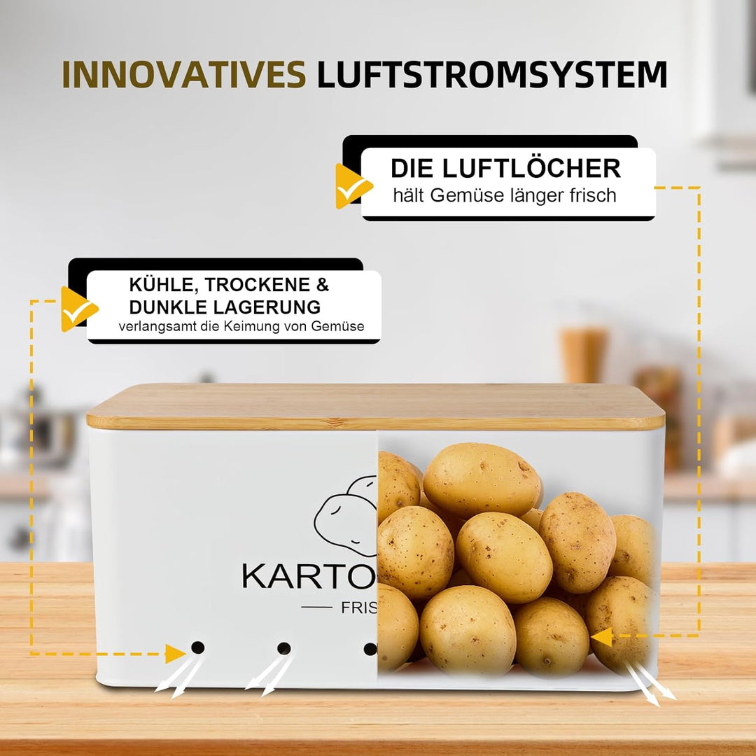 3er Set Kartoffel Aufbewahrungsbox Weiss - Rechteckiger - Kartoffel Zwiebel Knoblauch Aufbewahrung -