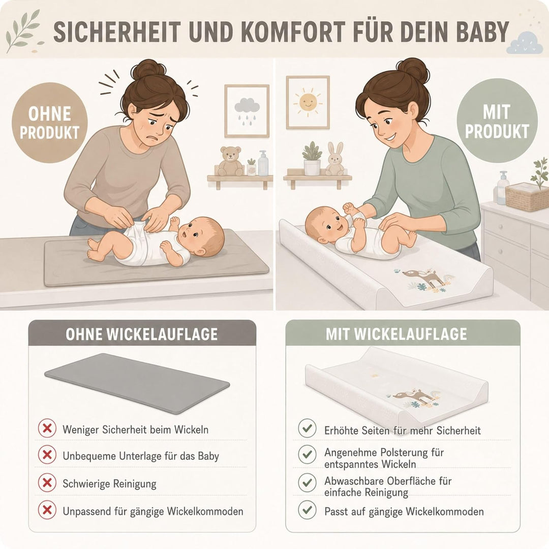 Fillikid Wickelauflage 2-Keil Exclusiv/Wickelmulde 50x65 cm/Wickelunterlage mit abwaschbarer Folienb