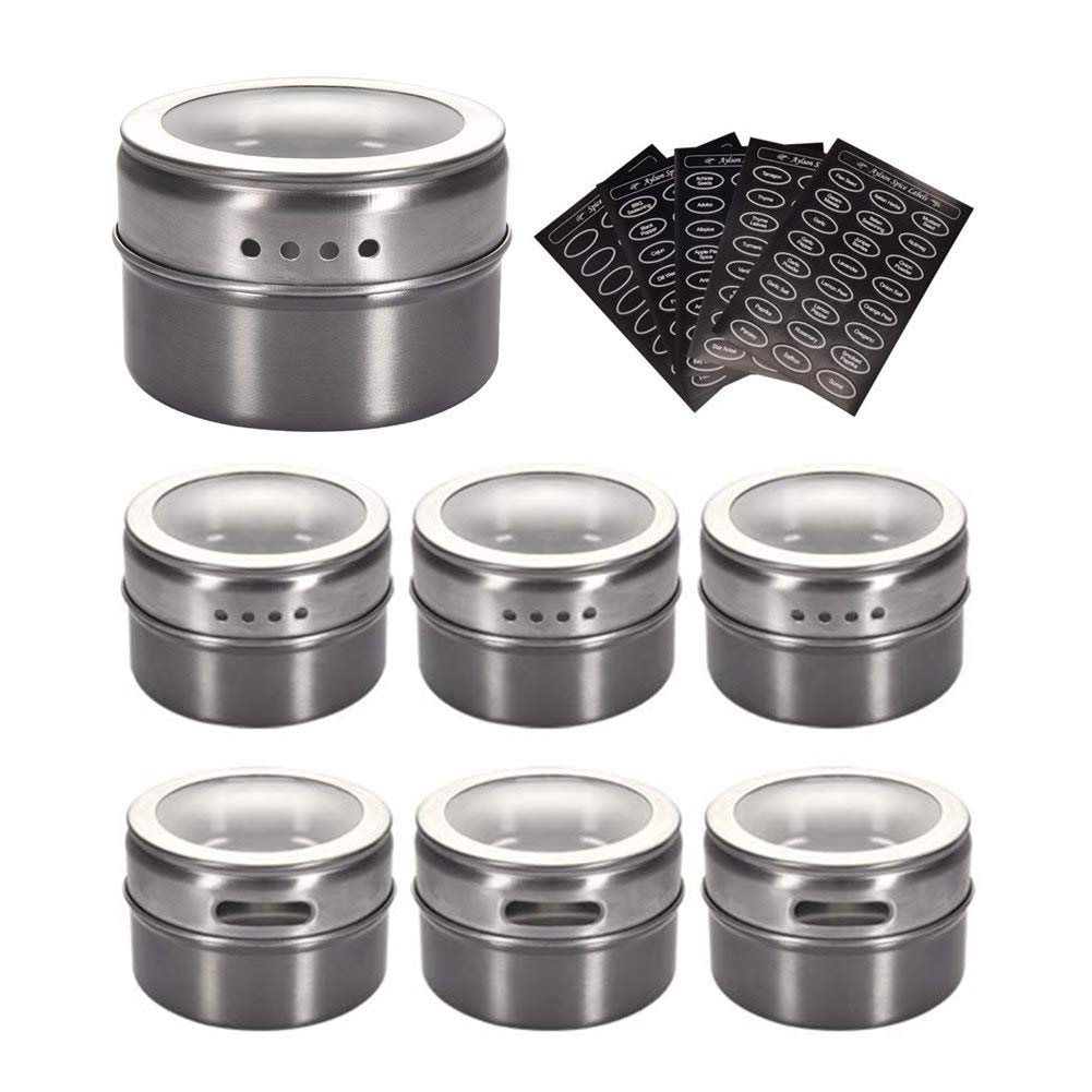 Gewürzdosen aus Edelstahl, magnetische Gewürzdosen, magnetische Gewürzdosen am Kühlschrank (6 Stück,