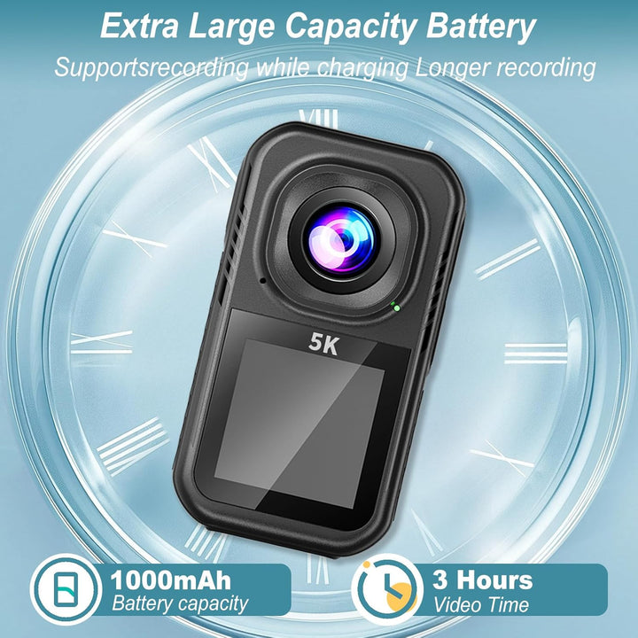 Action Cam 5K, Mini Sportkamera WiFi mit 64G Speicherkarte, Körperkameras mit Audio- und Videonachze