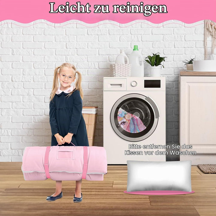 Schlafsack Kinder mit Kissen Abnehmbar,Warm Kinderschlafsack Doppelter Reissverschluss für Mädchen J