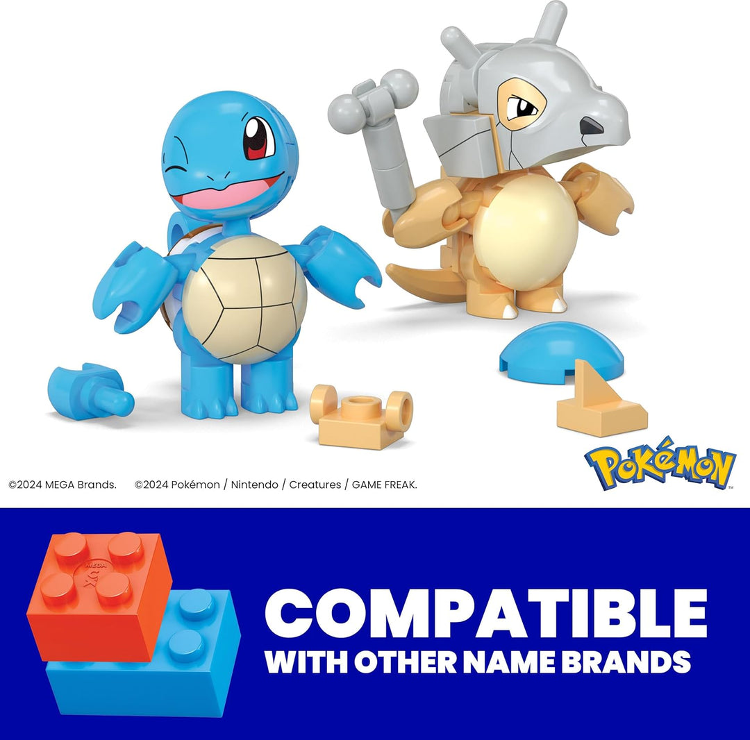 MEGA Pokémon Actionfigur Bauspielzeug-Set, Pokéball 2er-Pack, Schiggy und Tragosso mit 45 Teilen, fü
