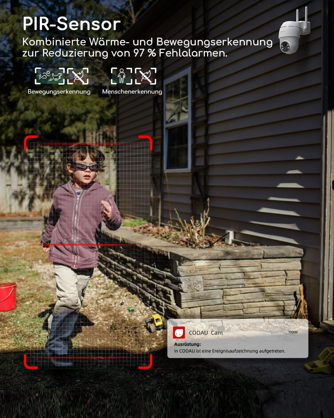 COOAU 2K Überwachungskamera Aussen Akku , 355°/90° Schwenkbar, Kabellose WLAN IP Kamera Outdoor mit