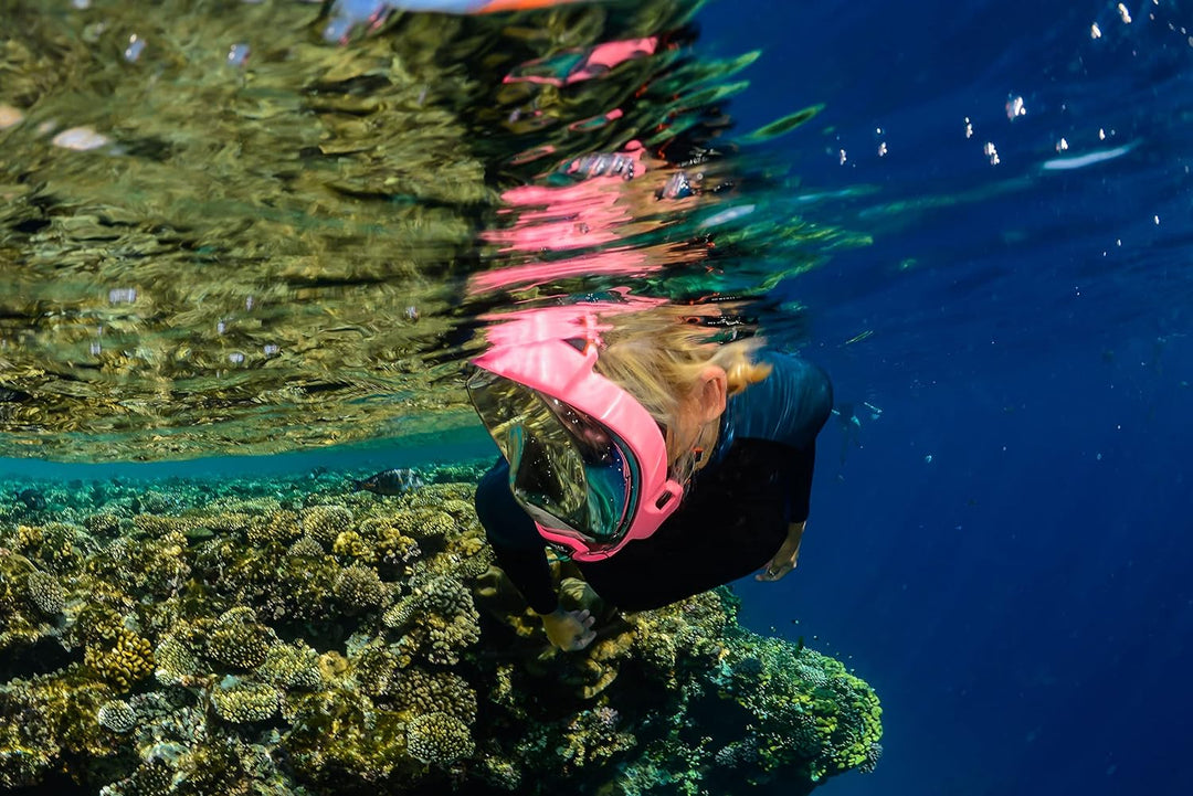 OCEAN REEF - Aria QR + Schnorchelmaske - Vollmaske mit Mundstück - Für eine bessere 180 Grad Unterwa