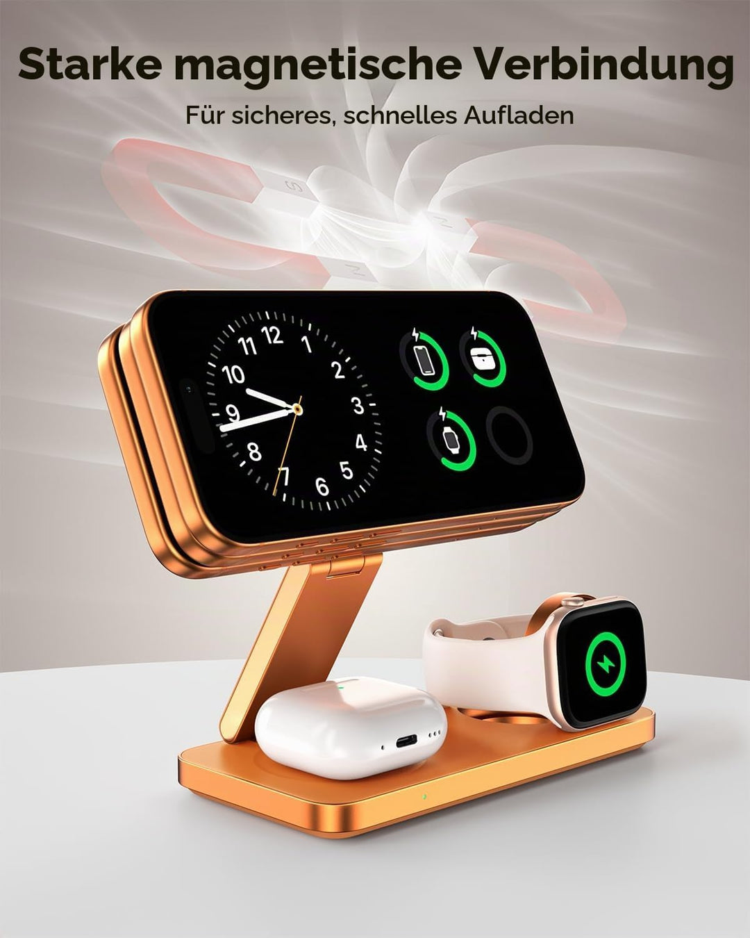Qi2.2 Ladestation Apple Watch und iPhone, Kompatibel mit Magsafe Ladegerät 25W, 3 in 1 iPhone Ladest