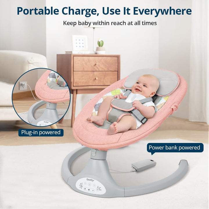 Bioby Babywippe Elektrisch mit 5 Natürlichen Schaukelgeschwindigkeiten, Bluetooth-Musik-Babywippe mi