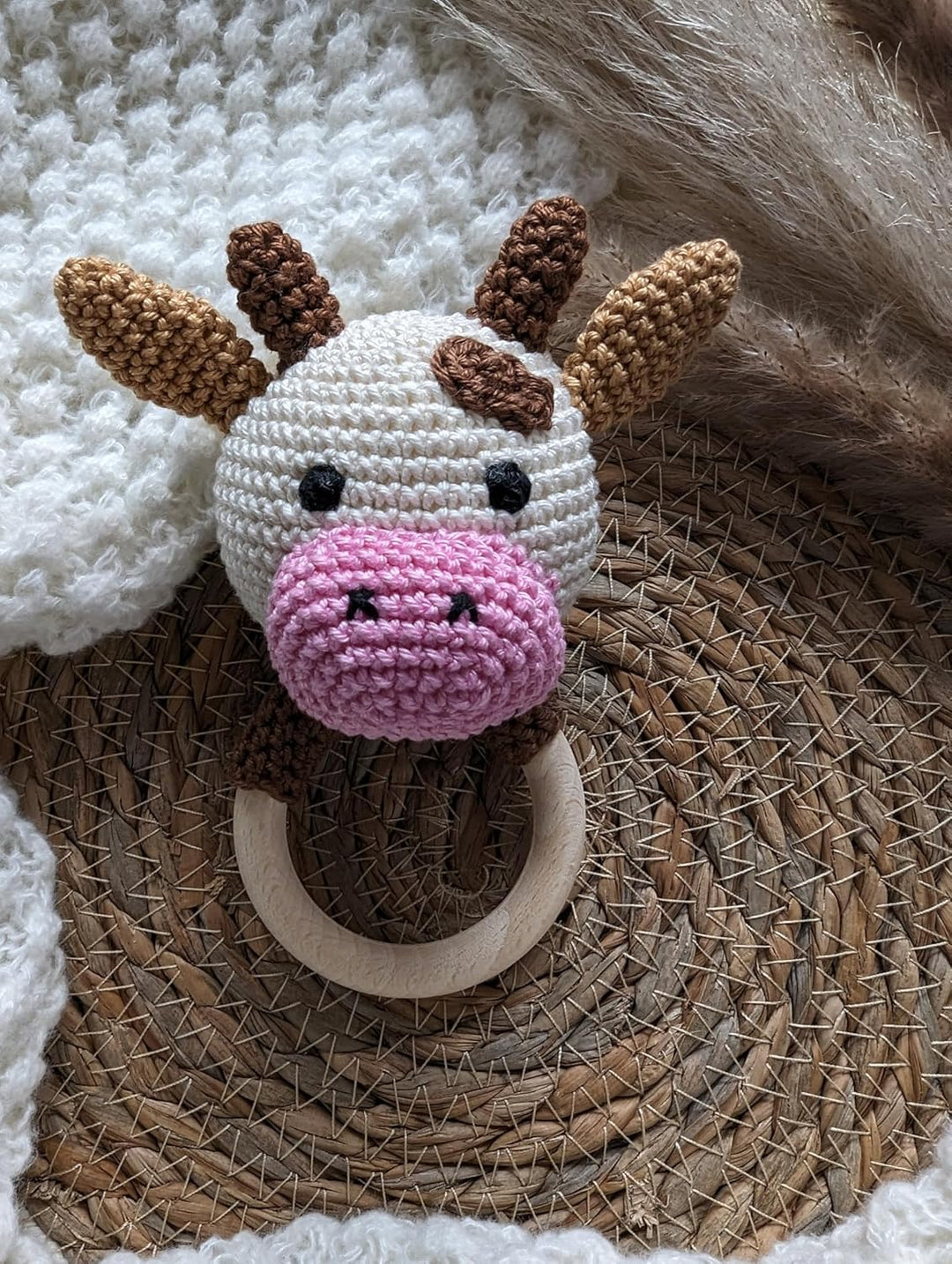 Baby Rassel Kuh | Beissring Kuh | Kuh gehäkelt | Geschenk zur Geburt | Geschenk zur Taufe | Babyspie
