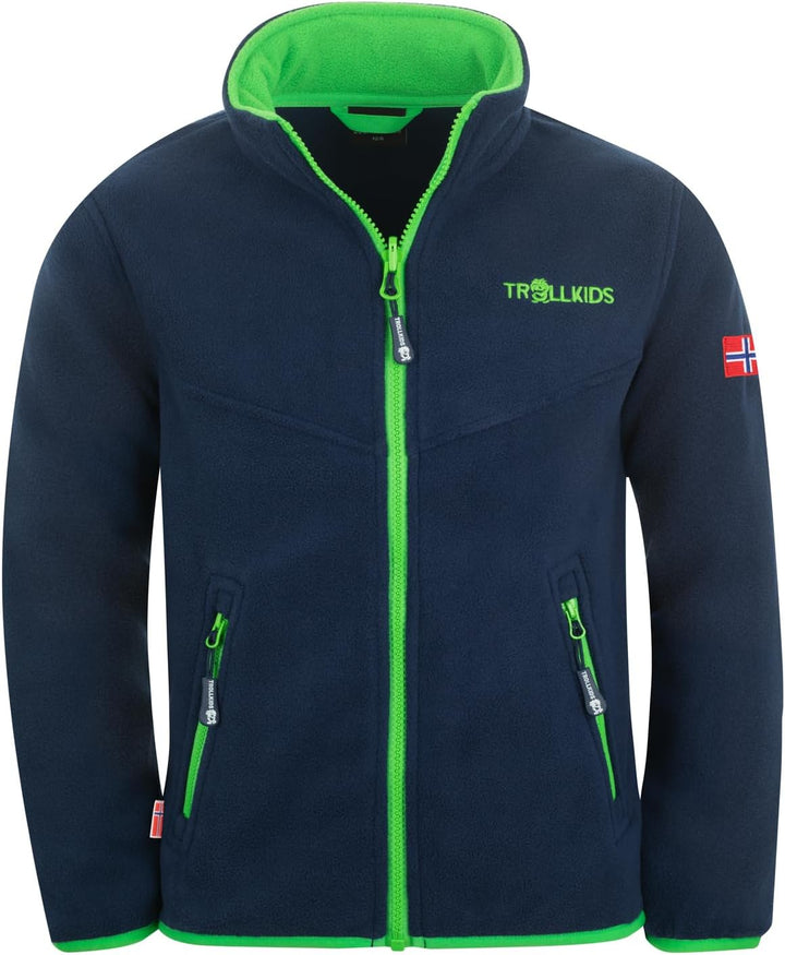 Trollkids Kinder Oppdal XT Fleece Jacke 116 Marineblau / Hellgrün, 116 Marineblau / Hellgrün