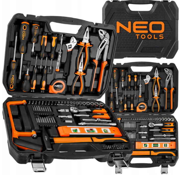 NEO TOOLS Handwerker-Werkzeugsatz, 88 Teile im robusten Koffer | 1/4" Schraubenschlüssel, Inbusschlü