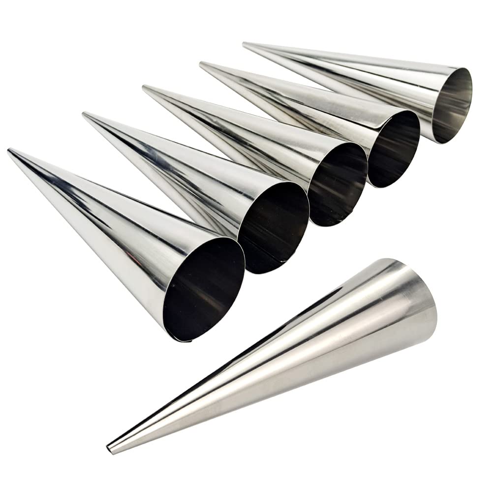 6 Stück Backkegel, 14 cm, Edelstahl, spiralförmig, Croissant-Röhren, Horn, Brot, Gebäck, Kuchenform,